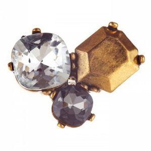 Black diamond and white crystal antique gold NEW